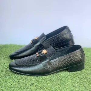 Luxury Black Woven Leather Loafers - L006